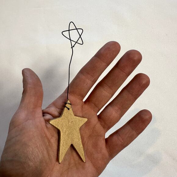 Primitive Farmhouse Christmas Yellow Wooden Star Ornament - Picture 3 of 4